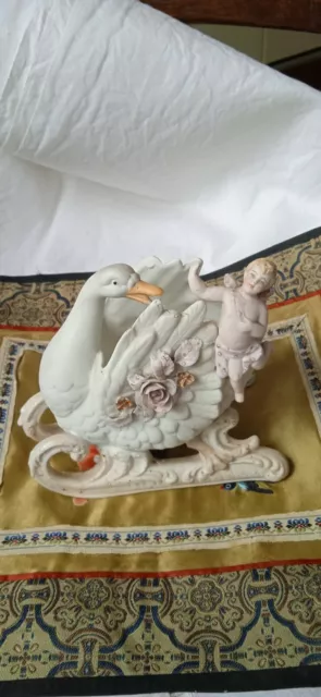 Cygne Statuette Ange Biscuit Porcelaine