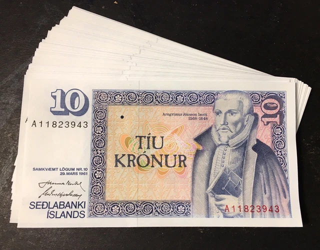 iceland 10 Kronur, 1/10BUNDLE 10 Pcs, L.1961 (1981 ND), P-48a.1, UNC