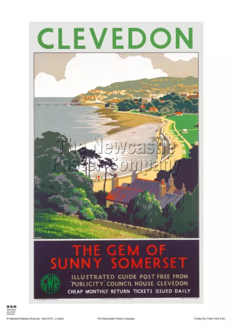 Clevedon Somerset  Railway Travel Poster Vintage Retro Holiday Advertising