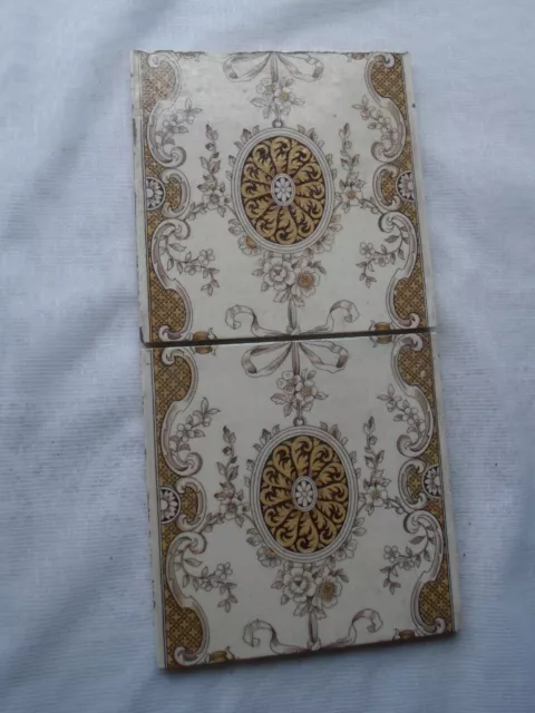 2 Old Victorian / Edwardian MINTONS  Classical pattern tiles 6x6" - 2 Mid tiles