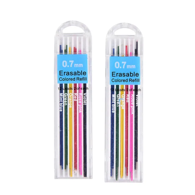 1 Box 0.7mm Colored Mechanical Pencil Refill Lead Erasable Student Stati=t=