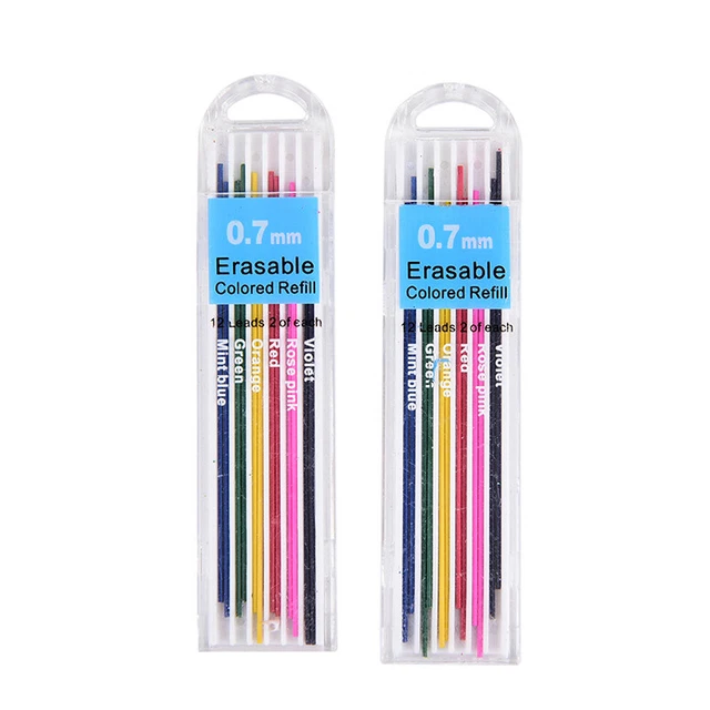 1 Box 0.7mm Colored Mechanical Pencil Refill Lead Erasable Student Stati=t=
