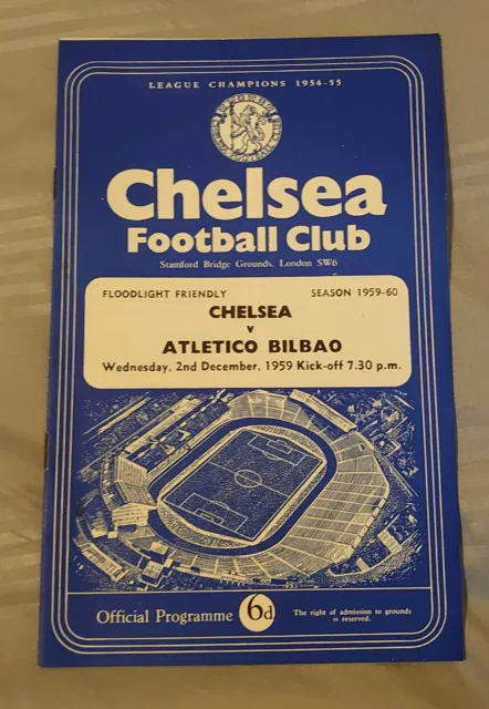 Chelsea v Athletico Bilbao Friendly - Football Programme 02/12/1959 - Free P&P