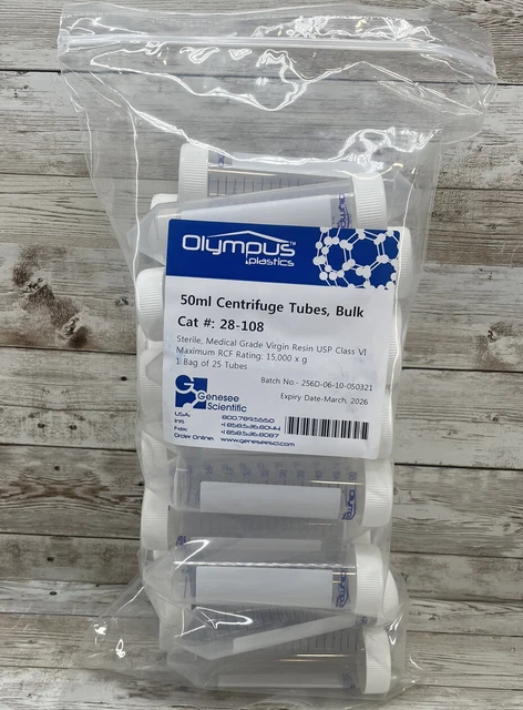50ml Olympus Plastic Centrifuge Tubes cat 28-108 Tube+Cap (25pcs) 3/2026
