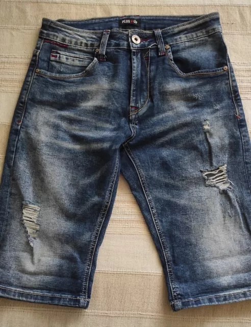 Pantaloncini Uomo Bermuda Jeans Strappati Pantaloni Corti Cotone Slim Fit
