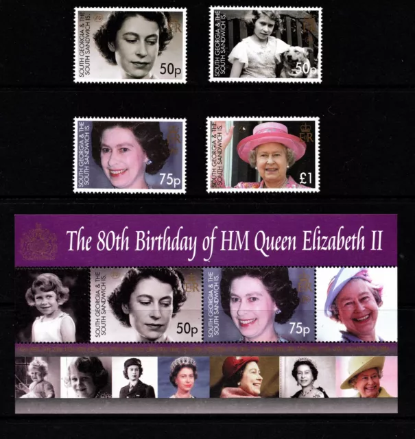 South Georgia 2006 Queen Elizabeth Ii 80Th Birthday Set Of 4 + M/S  Mnh