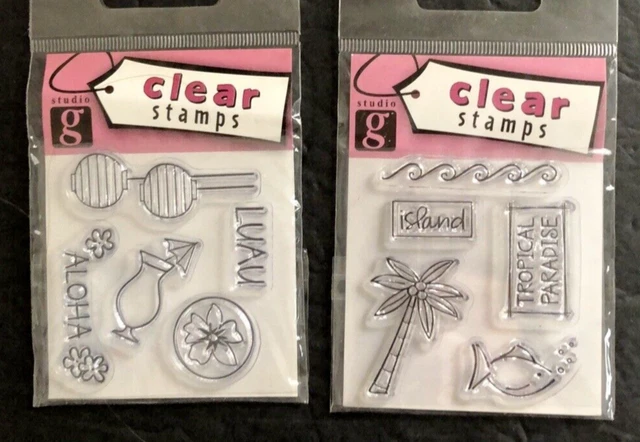 Studio G Clear Cling Acrylic Ink Stamp Lot 2 Tropical Island Paradise Aloha Luau