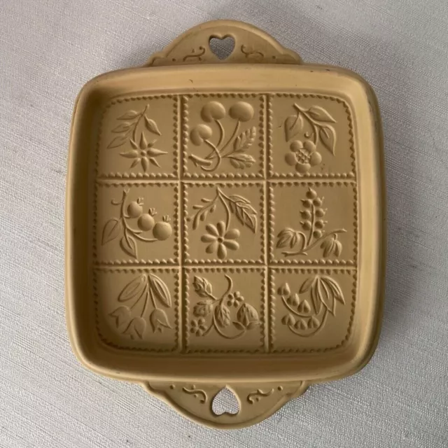 Vintage Brown Bag Cookie Art Shortbread Ceramic Mold Pan floral 1988 Hill Design