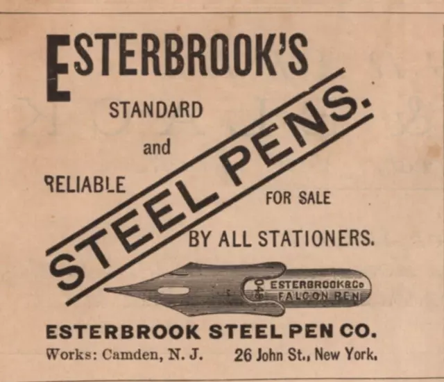 1880s Esterbrook Steel Pens Co Nip Tip New York Camden NJ Print Ad 2.5x2 inch Ad