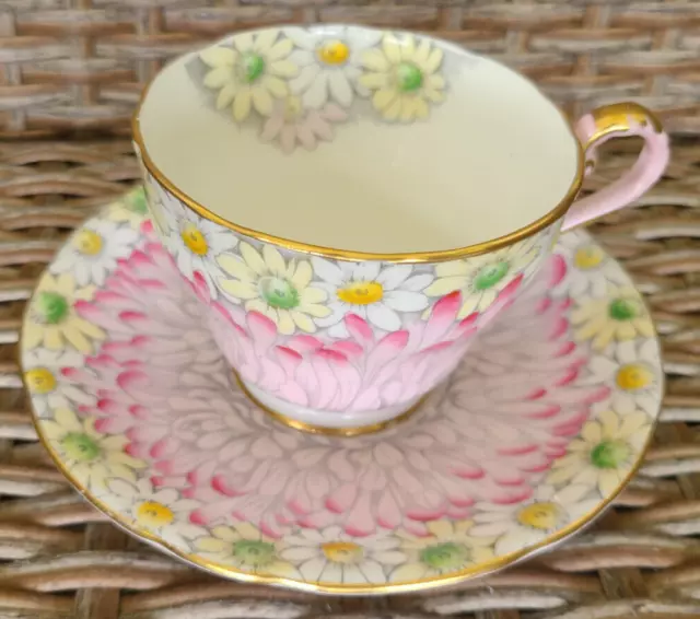 Aynsley Pink Daisy Teacup And Saucer Set Bone China England