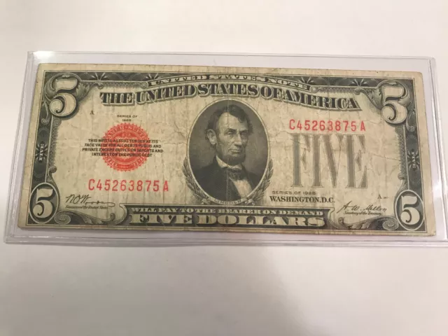 1928 Five Dollar $5 Bill Red Seal United States Note CIRCULATED