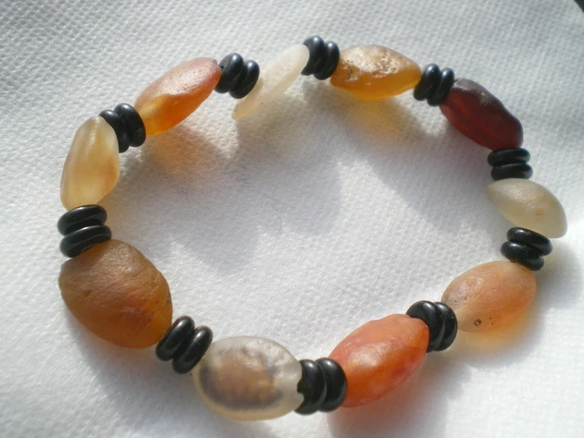 Rare Bracelet en Agate de Feu Dzi Ancienne Géant 148 cts !!! ( Tibet )