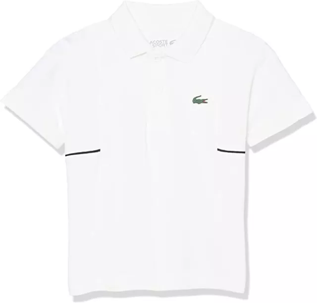 Lacoste BOYS Petit Pique Polo Shirt WHITE -001/NAVY BLUE 100% POLY WITH EMB