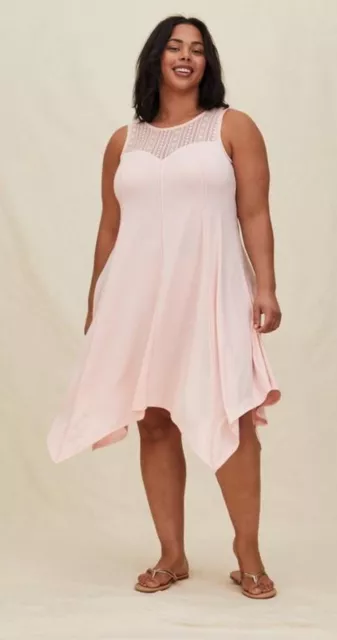 Torrid Sleeveless Midi Jersey Trapeze Dress Pink Size 2 2X Hanky Hem Lace (E1)