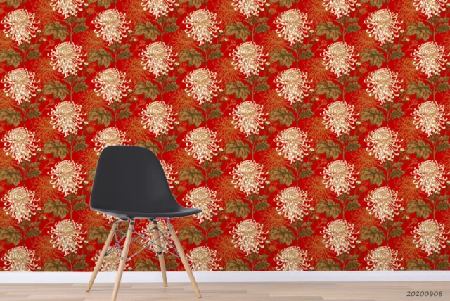 3D Vingate Red Chrysanthemum Self-adhesive Removable Wallpaper Murals Wall 304