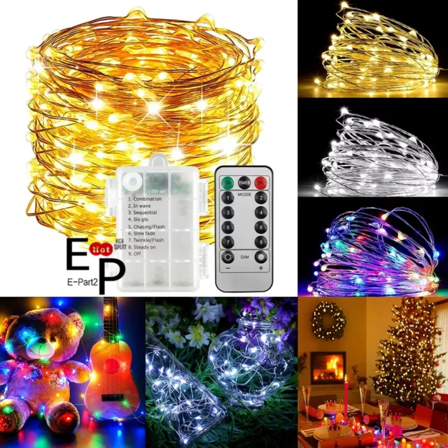 50-100 LEDs Battery Operated Mini LED Copper Wire String Fairy Lights W/ Remote