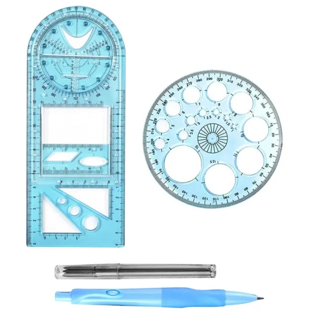 Multifunctional Geometric Ruler, Measuring Tool for School Office with Pencil C6