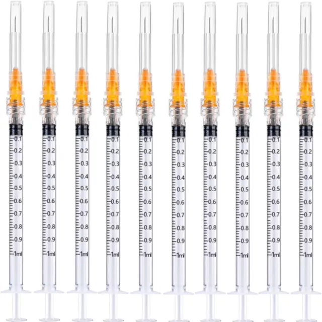 20Pack Plastic Manual Push Syringe 1ml/cc Feeding Device Straight Tip Needle