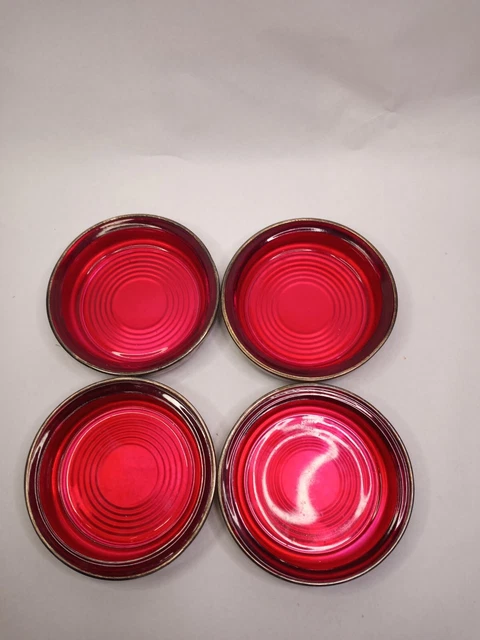 Vintage Silver Plated And Red Coasters