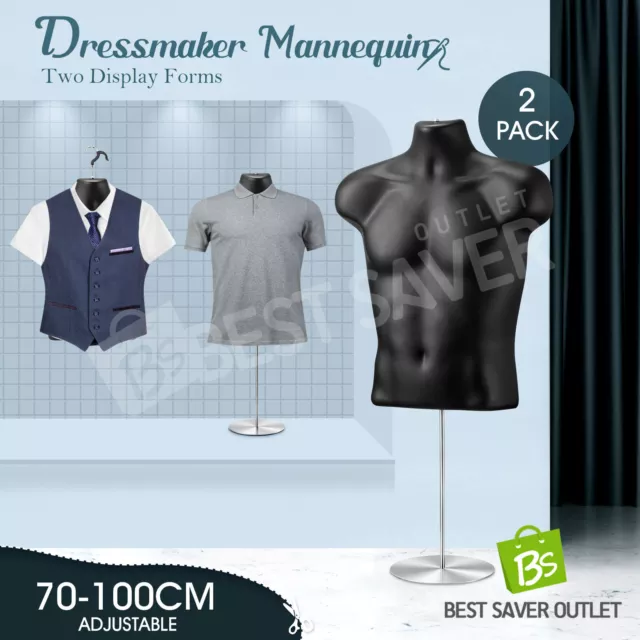2PCS Male Mannequin Dressmakers Manikin Display Dress Form 70-100cm Black