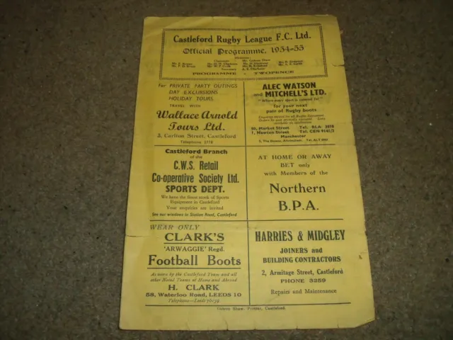 Vintage Rugby League Programme Castleford V Wakefield T 25Th December 1954
