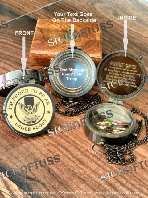 Custom Engraved Eagle Scout Brass Compass Camping Gift, Boy Scout Oath Compass