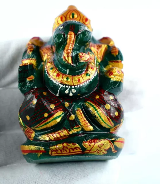 Natural Gold Art Work Jade Lord Ganesha Auspicious Religious Figurine 3 Inch