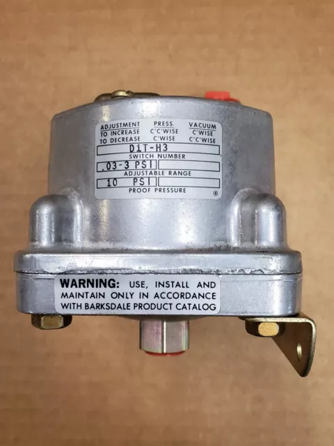 Barksdale D1T-H3 Pressure Switch, Adj. Range .03-3 PSI