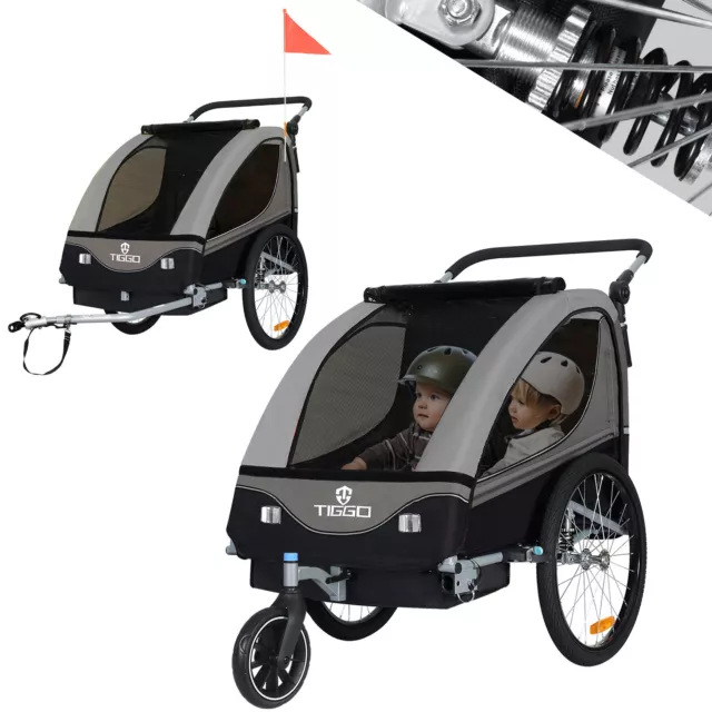 TIGGO Kinderanhänger 2 in 1 Fahrradanhänger Anhänger + Jogger + Federung