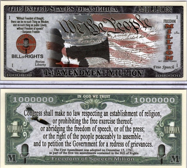 Premier Amendment - Freedom De Discours Million Dollar Nouveauté Monnaie