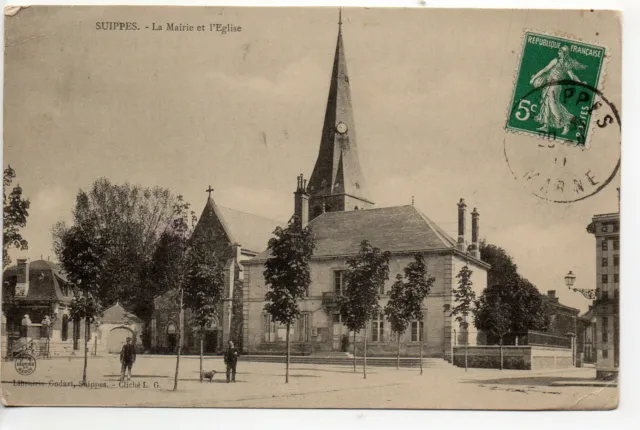 SUIPPES - Marne - CPA 51 - the town hall and the church -