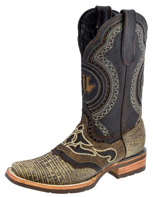 MENS WESTERN COWBOY Boots Rustic Sand Lizard Print Botas Vaquero Size 6 ...
