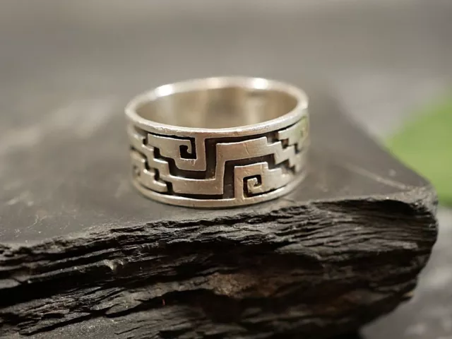 Mystischer 925 Silber Ring Symbole Goa Hippie Psy Vintage Retro Breit Muster