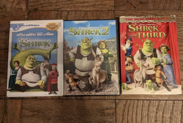 SHREK 3-DVD LOT complete series (Shrek, Shrek 2, Shrek the Third DVDs ...