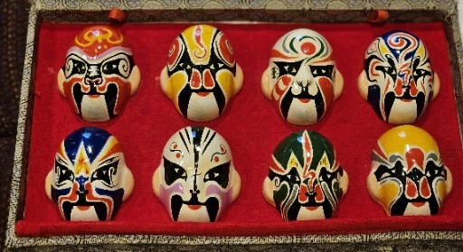 Vintage Chinese Clay Opera Theater Masks Beijing Hand Painted Set of 8 Gift Box