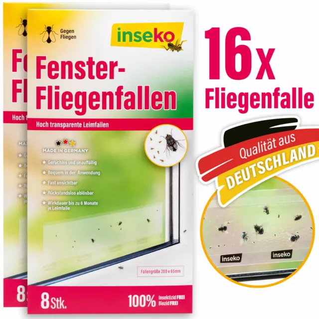 16 x inseko Fenster-Fliegenfallen I transparenter Fliegenfänger I giftfrei