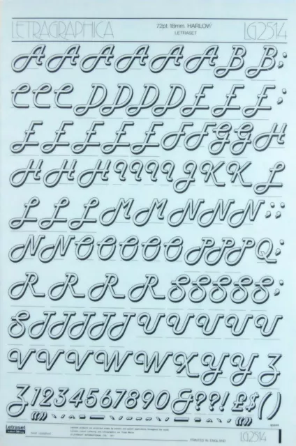 2 X LETRASET Rub On Letter Transfers HARLOW 72pt (#2514) 18mm 2 Sgeets