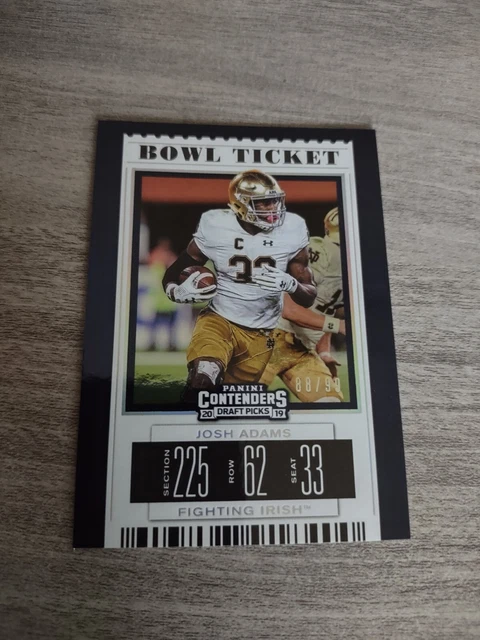 2019 Panini Contenders Draft Picks Josh Adams Bowl Ticket 88/99 NOTRE DAME IRISH