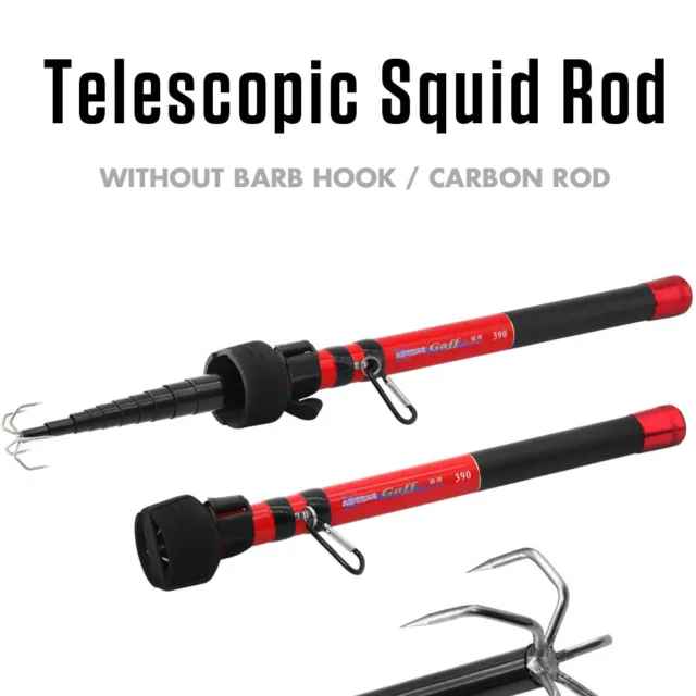 Telescopic Fishing Squid Rod Saltwater Travel Carbon Fiber Spinning Pole & Hook