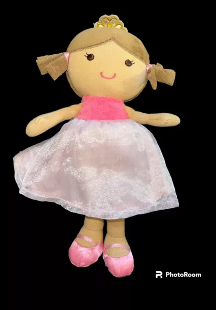 Carters Just One You Plush Baby Doll Girl Pink Dress Rattle Brown Hair 9" Lovey