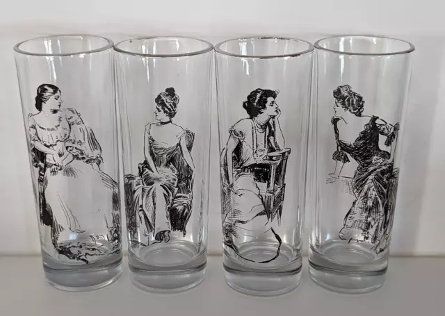 Vintage Gibson Girl Highball Glasses - Set of 4