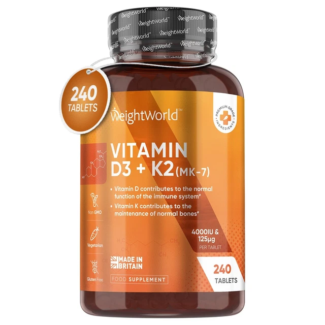 VITAMIN D3 + K2 240 Tablets 4000IU high dose Immune system, bones & joints £17.49