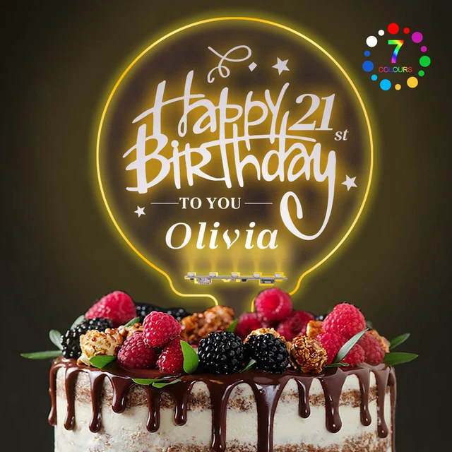 PERSONALISED ACRYLIC CAKE Topper 7 Colors LED Light Up Birthday Party
