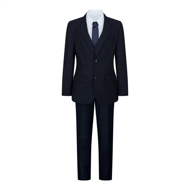 Abito da Ragazzo 5 Pezzi Blu Giacca Gilet Blazer Camicia Pantaloni Cravatta