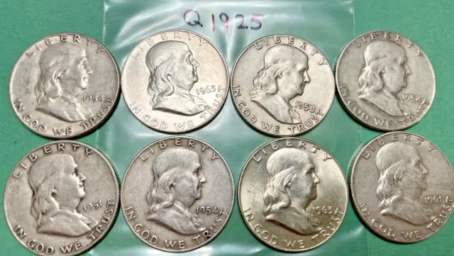 Lot of 8  Franklin half dollar 90% silver coins great to to be your collection.