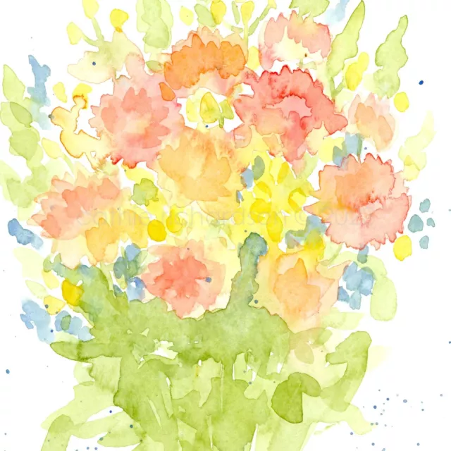 Wildflowers Bouquet Original Watercolor Painting Autumn Fall Colors Goldenrod