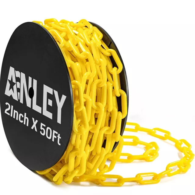 Anley 50 Ft Plastic Chain Links - Safety Barrier Chains Rustproof 2 Inch x 50 Ft