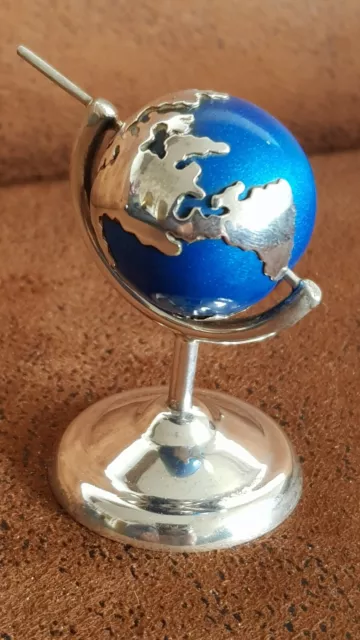 Vintage Miniatur Globus mit Ständer 925 Sterling Silber Klangglocken im Inneren