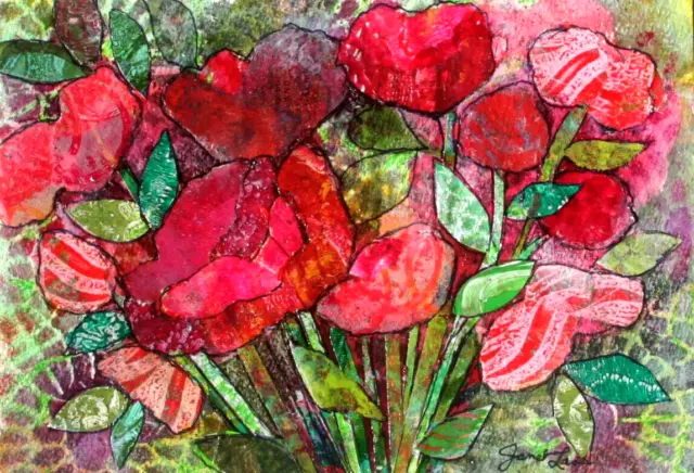 JANET LEO  sfa   ORIGINAL MIXED MEDIA   collage  BOUQUET OF LOVE   floral