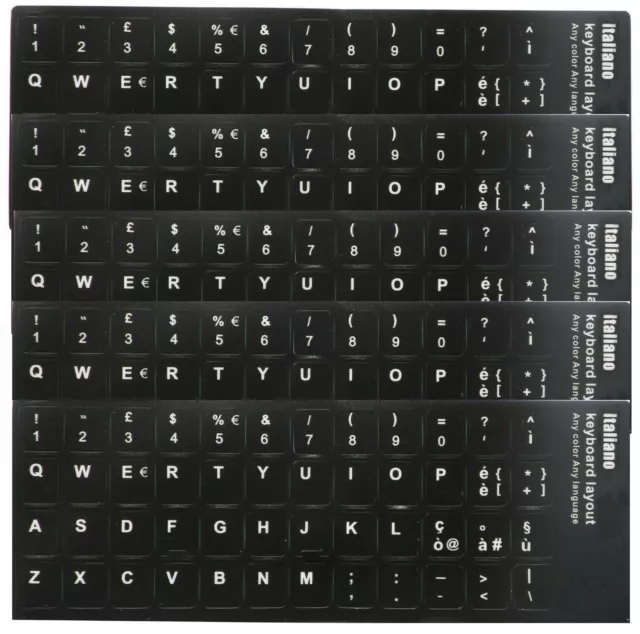 5 X ADESIVI Neri Etichette Lettere per Tastiera Italiana Stickers Black  Keyboard EUR 14,99 - PicClick IT